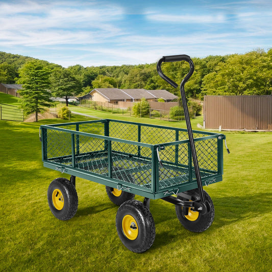 Farmdex Steel Mesh Garden Cart with 10" Tires Wagon Cart Newest Garden Utility Carts Heavy Duty 660LBS Capacity Folding Utility Wagon with Removable Sides, Garden Wagon for Yard