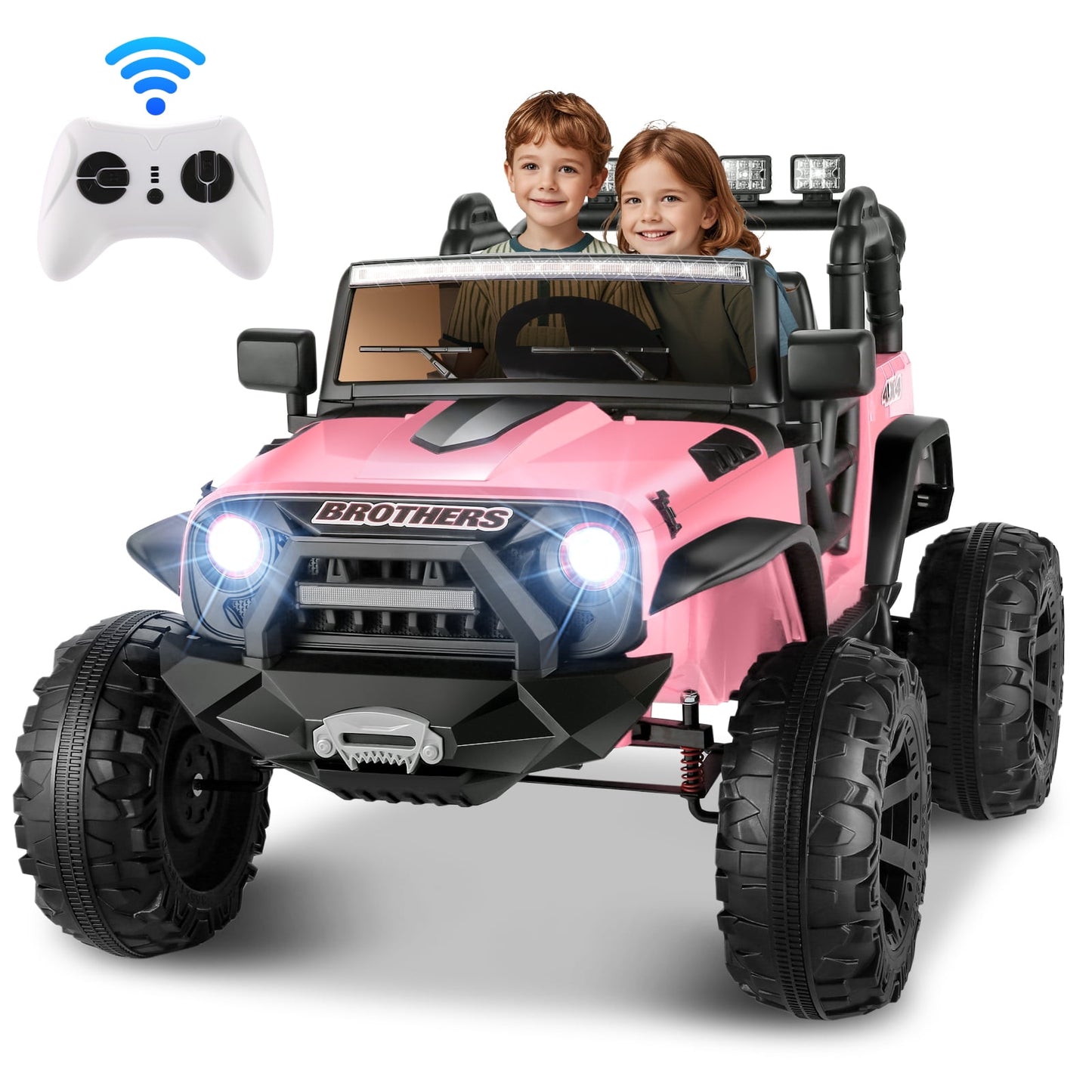 Farmdex 2 Seater 24V Ride on Toys, Kids Ride on Truck with Remote Control, 2×200W Motor, Ride on Car w/ 4 Wheels Spring Suspension, Remote Control, Bluetooth Music, LED Lights, 3 Speeds, Pink