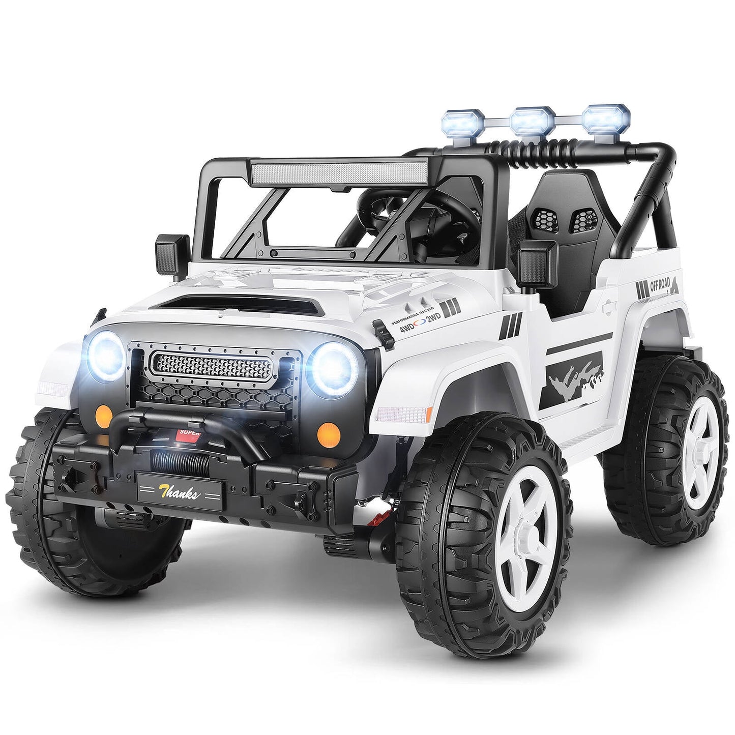 Farmdex 4WD 24 Volt Ride on Toys with Remote Control & 2 Seater, 4*200W Motor, 7AH Battery Powered Electric Ride on Truck Car w/ Bluetooth Music, Spring Suspension, 3 Speeds, LED Lights, White