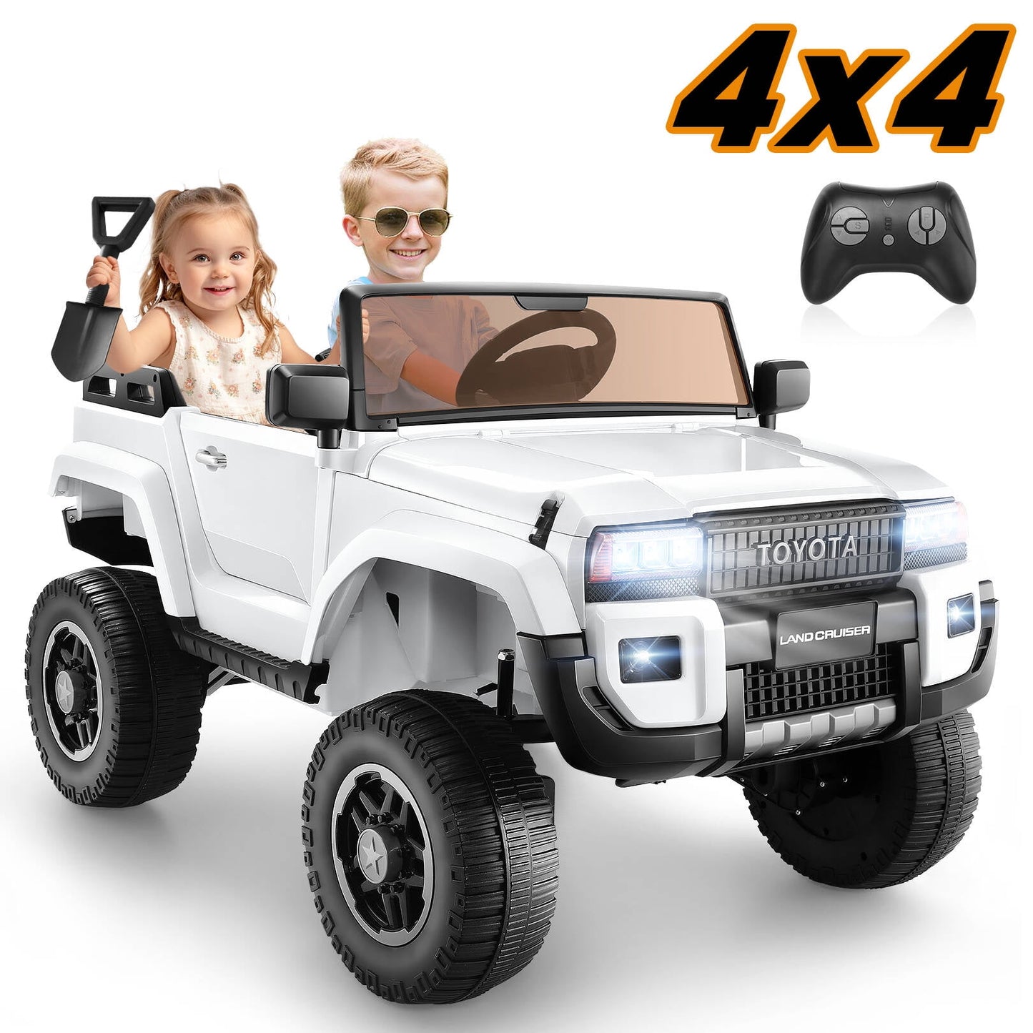 Farmdex Licensed Toyota LC250, 24V Ride on Cars Two-seater with Remote Control, Kids Electric Ride on Truck Car, Ride on Toys w/ 4*100W Motors, 3 Speeds, LED Lights, Bluetooth, White