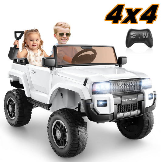 Farmdex Licensed Toyota LC250, 24V Ride on Cars Two-seater with Remote Control, Kids Electric Ride on Truck Car, Ride on Toys w/ 4*100W Motors, 3 Speeds, LED Lights, Bluetooth, White