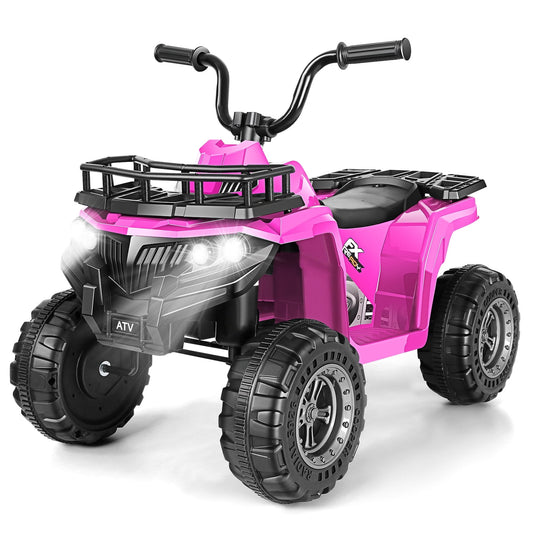 Farmdex 12v ATV Quad with Big Storage Basket, Ride on Toys for Toddlers w/ LED Lights, Electric Car for Kids w/ Horn, Spring Suspension, Buit-in Music, Pink