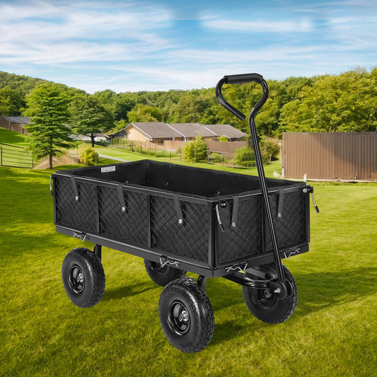 Farmdex Steel Mesh Garden Cart with 10" Tires Wagon Cart Newest Garden Utility Carts Heavy Duty 660LBS Capacity Folding Utility Wagon with Removable Sides, Garden Wagon for Yard