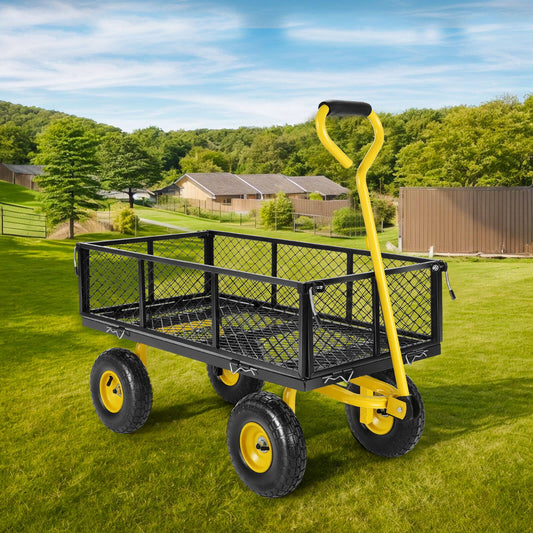 Farmdex Steel Mesh Garden Cart with 10" Tires Wagon Cart Newest Garden Utility Carts Heavy Duty 660LBS Capacity Folding Utility Wagon with Removable Sides, Garden Wagon for Yard