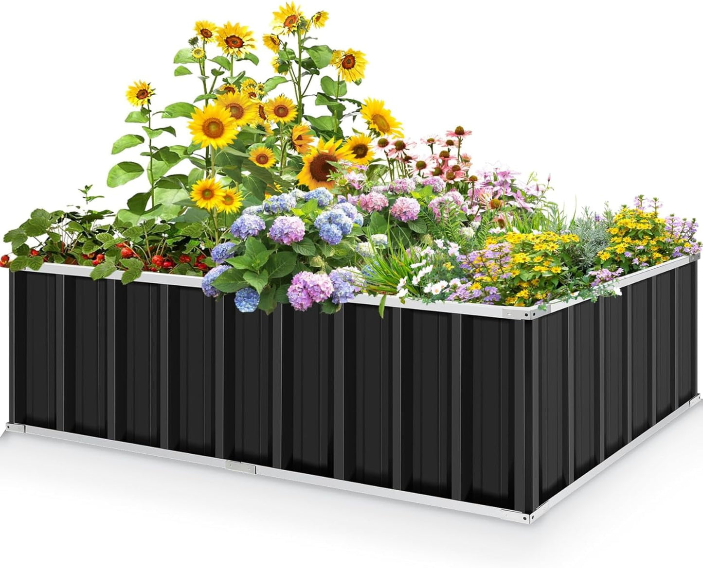 Farmdex 5.6x3x1.5FT Raised Garden Bed, 182 Gallon Metal Planter Box Screwless Installation for Vegetables, Flowers, and Fruits Black