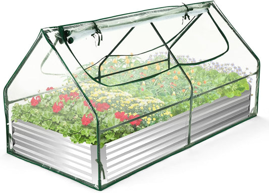 Farmdex 6x3x3ft Galvanized Raised Garden Bed with Cover - Durable Metal Planter Box Kit with Mini Greenhouse, Ideal for Vegetables, Fruits, and Flowers, Sliver Clear