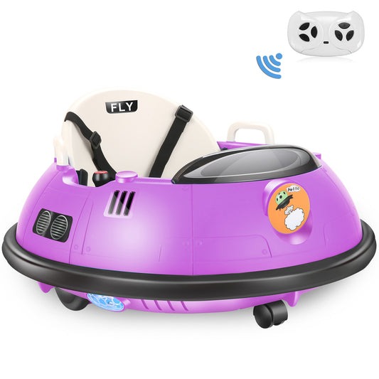 Farmdex 12 Vot Ride on Toys for Toddlers Ride on Bumper Car with Remote Control, Baby Bumper Car W/ 360 Degree Spin, LED Colorful Lights, Five-Point Seat Belt, Purple