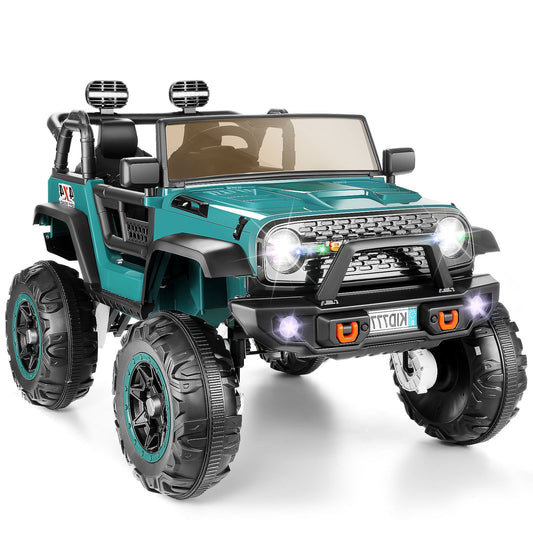 Farmdex 24 Volt Ride on Toys 2 Seater 4WD Ride on Cars with Remote Control, Electric Car for Kids w/ 4x100W, Power Car Wheels for Boys Girls, Kids Ride on Truck w/ Music, LED Light, Bluetooth, Teal