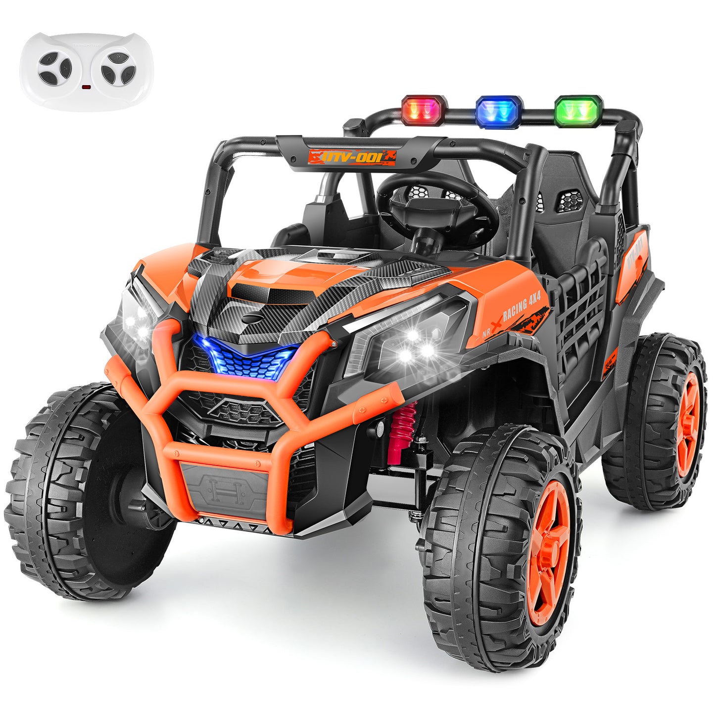 Farmdex 4WD 24 Volt Ride on Toys 2 XL Seater Ride on Cars with Remote Control, Battery Powered Electric Car for Kids, Off-Road UTV w/ 4*200W Motor, Bluetooth, Music, LED Lights, Orange