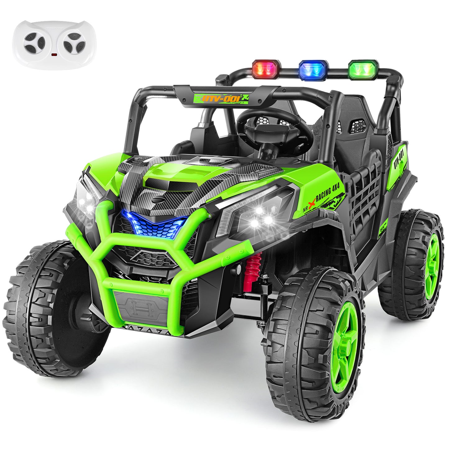 Farmdex 4WD 24 Volt Ride on Toys 2 XL Seater Ride on Cars with Remote Control, Battery Powered Electric Car for Kids, Off-Road UTV w/ 4*200W Motor, Bluetooth, Music, LED Lights, Green