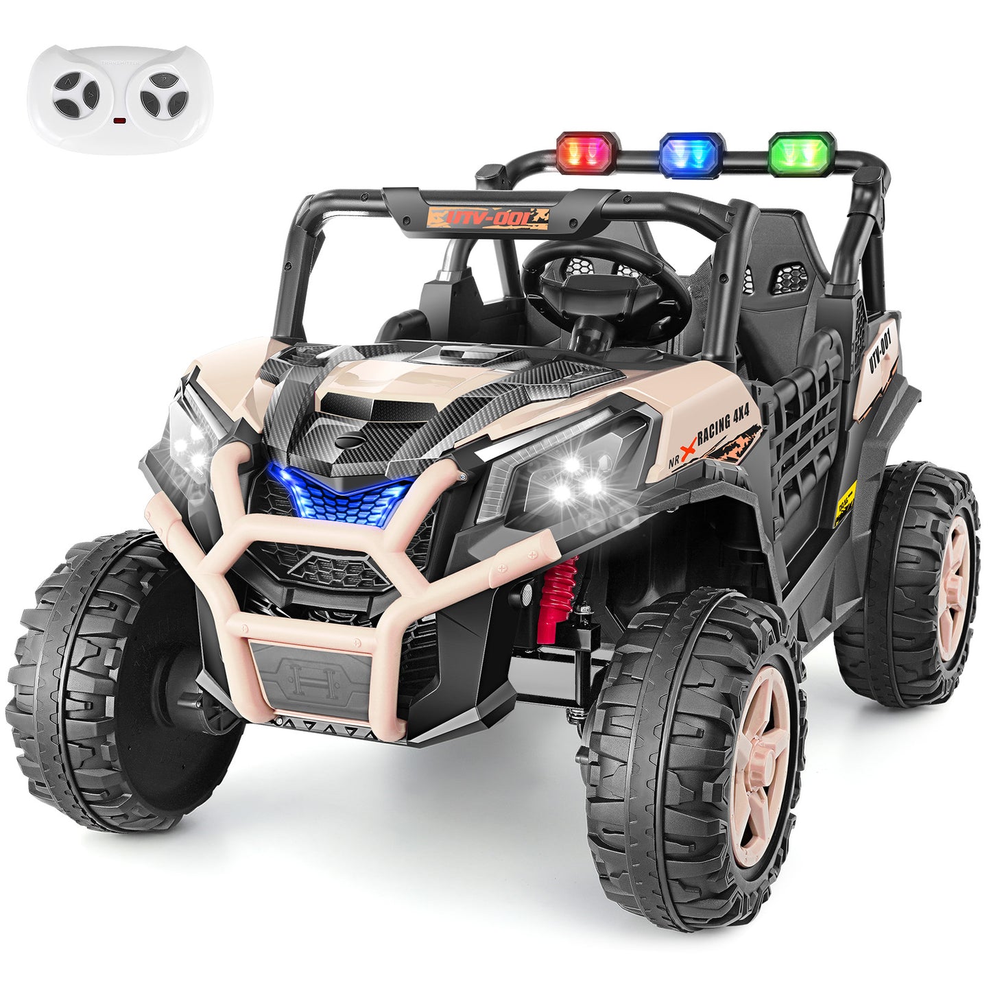 Farmdex 4WD 24 Volt Ride on Toys 2 XL Seater Ride on Cars with Remote Control, Battery Powered Electric Car for Kids, Off-Road UTV w/ 4*200W Motor, Bluetooth, Music, LED Lights, Yellow