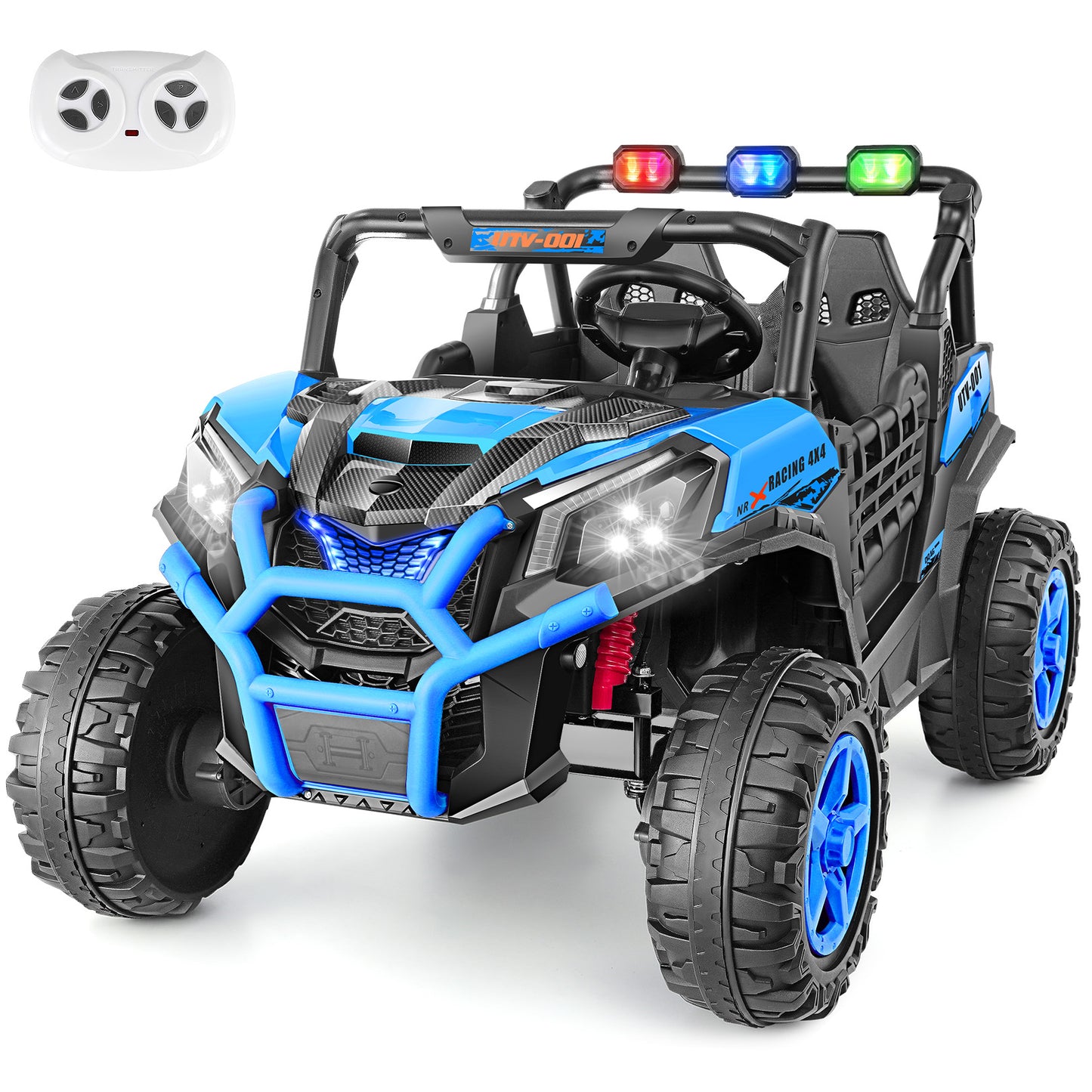 Farmdex 4WD 24 Volt Ride on Toys 2 XL Seater Ride on Cars with Remote Control, Battery Powered Electric Car for Kids, Off-Road UTV w/ 4*200W Motor, Bluetooth, Music, LED Lights, Blue