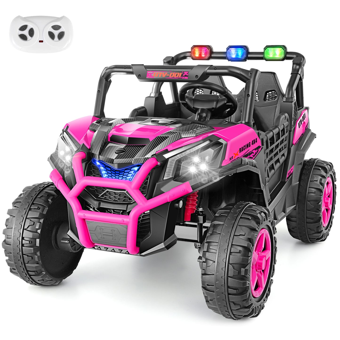 Farmdex 4WD 24 Volt Ride on Toys 2 XL Seater Ride on Cars with Remote Control, Battery Powered Electric Car for Kids, Off-Road UTV w/ 4*200W Motor, Bluetooth, Music, LED Lights, Red Rose