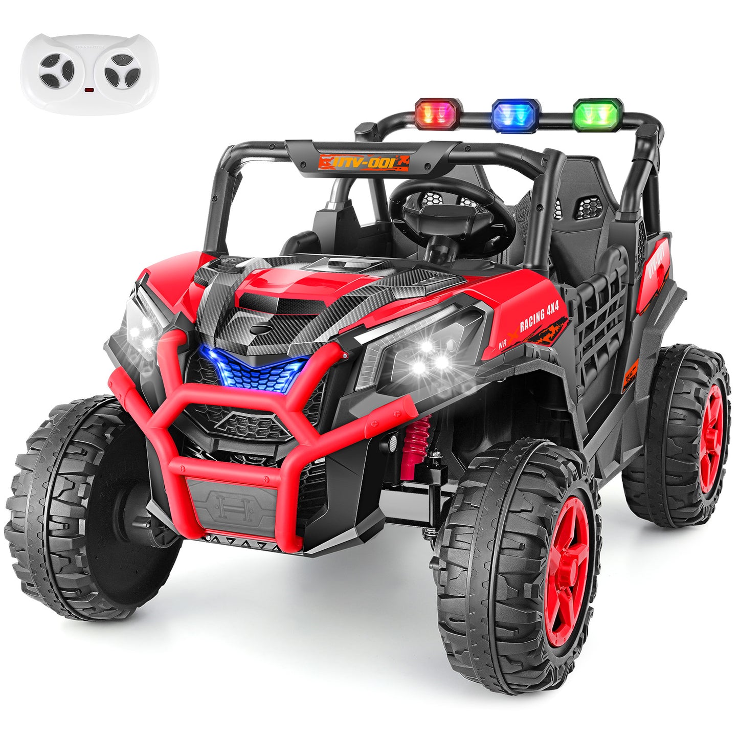 Farmdex 4WD 24 Volt Ride on Toys 2 XL Seater Ride on Cars with Remote Control, Battery Powered Electric Car for Kids, Off-Road UTV w/ 4*200W Motor, Bluetooth, Music, LED Lights, Red