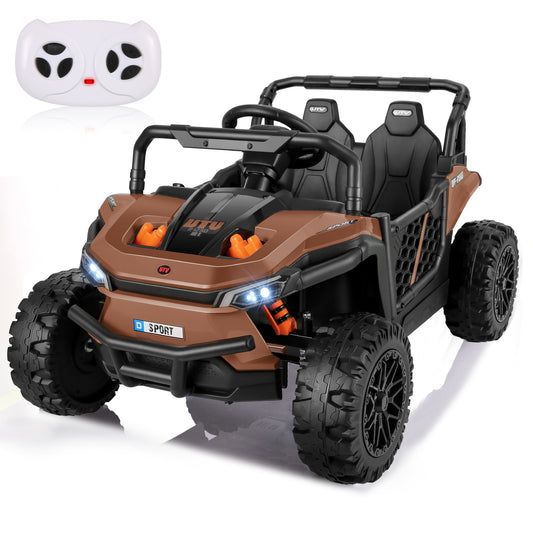 Farmdex 12 Volt Ride on Toys, Electric Car for Kids with Remote Control, Kids Ride on UTV w/ Bluetooth Music, LED Lights, Suspention, Wider Seats, Light Coffee