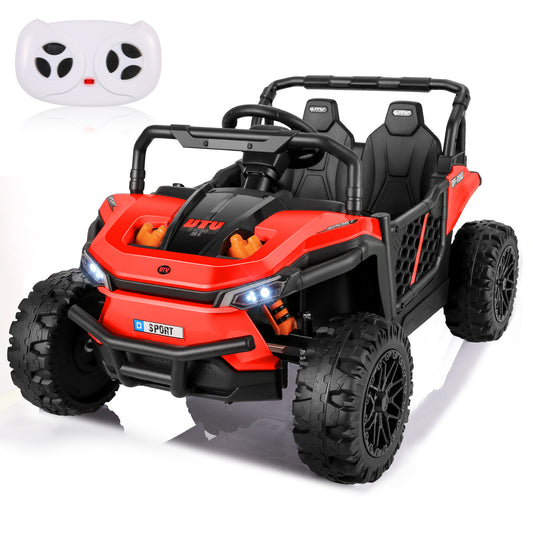 Farmdex 12 Volt Ride on Toys, Electric Car for Kids with Remote Control, Kids Ride on UTV w/ Bluetooth Music, LED Lights, Suspention, Wider Seats, Red