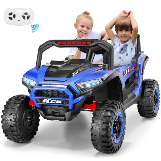 Farmdex 24V Ride on Cars for Kids, Battery Powered Ride on Toys with Remote Control, 5MPH Electric Car with 2 Seats, Bluetooth, Music, LED Light for 3-8 Gift, Blue