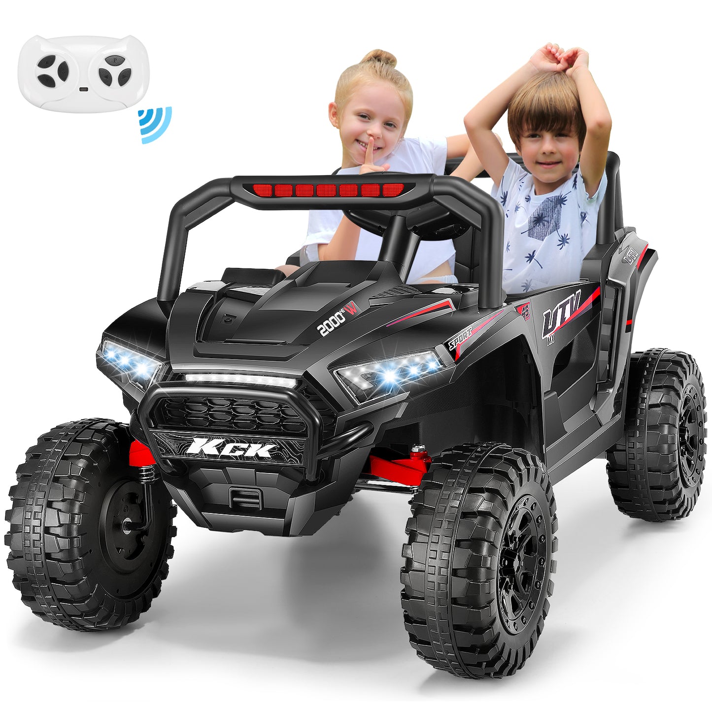 Farmdex 24V Ride on Cars for Kids, Battery Powered Ride on Toys with Remote Control, 5MPH Electric Car with 2 Seats, Bluetooth, Music, LED Light for 3-8 Gift, Black