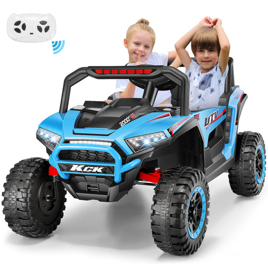 Farmdex 24V Ride on Cars for Kids, Battery Powered Ride on Toys with Remote Control, 5MPH Electric Car with 2 Seats, Bluetooth, Music, LED Light for 3-8 Gift, Skyblue