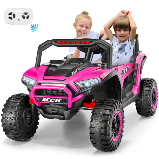 Farmdex 24V Ride on Cars for Kids, Battery Powered Ride on Toys with Remote Control, 5MPH Electric Car with 2 Seats, Bluetooth, Music, LED Light for 3-8 Gift, Pink