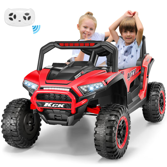 Farmdex 24V Ride on Cars for Kids, Battery Powered Ride on Toys with Remote Control, 5MPH Electric Car with 2 Seats, Bluetooth, Music, LED Light for 3-8 Gift, Red