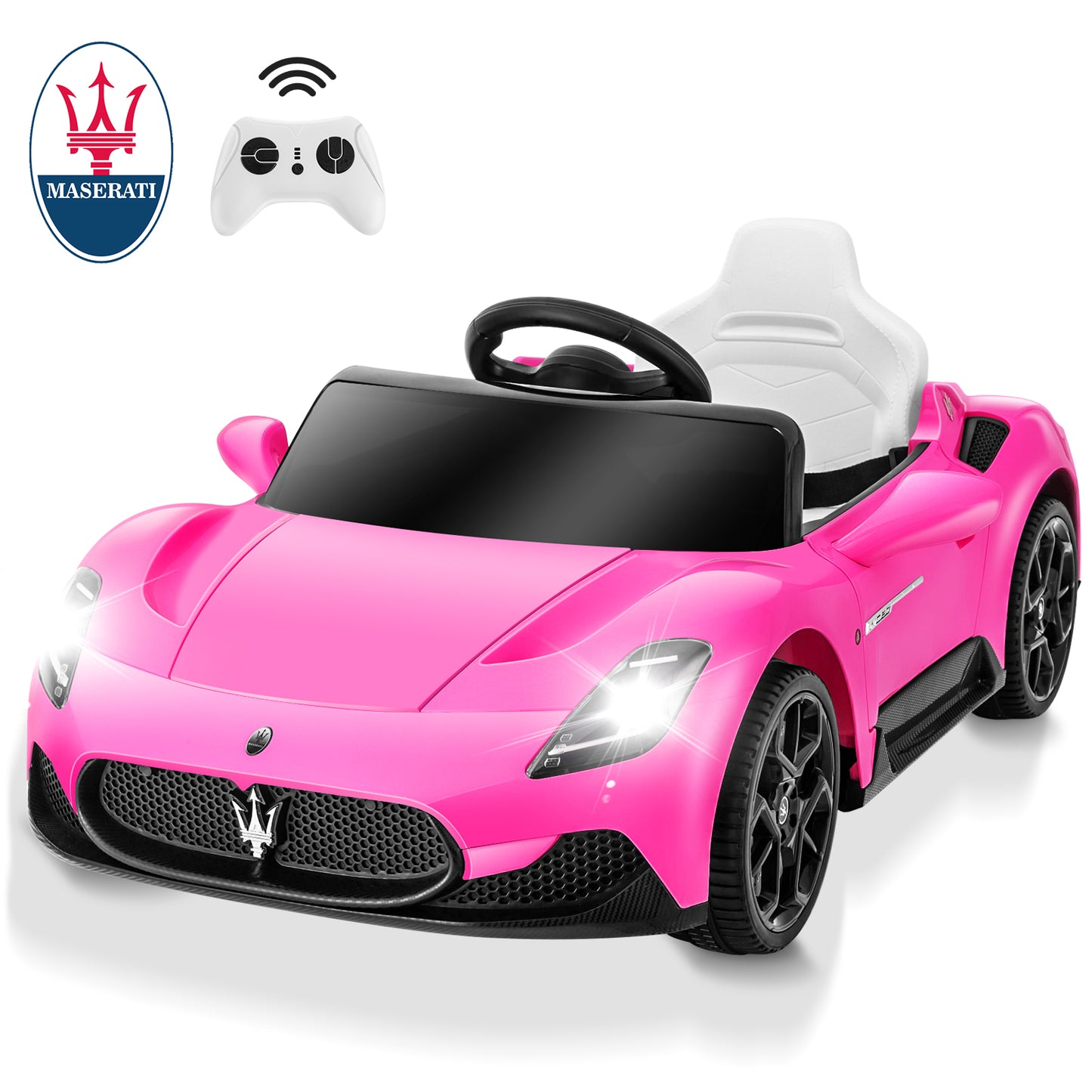 Licensed Maserati 12V Ride on Cars by Farmdex, Toddler Ride on Toys with Parent Remote, Electric Car for Kids with LED Headlights, Music Player for Boys & Girls Ages 3-8, Pink