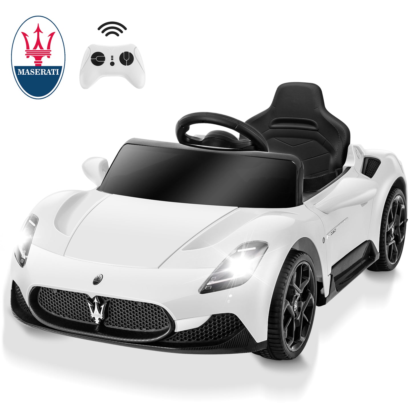 Licensed Maserati 12V Ride on Cars by Farmdex, Toddler Ride on Toys with Parent Remote, Electric Car for Kids with LED Headlights, Music Player for Boys & Girls Ages 3-8, White