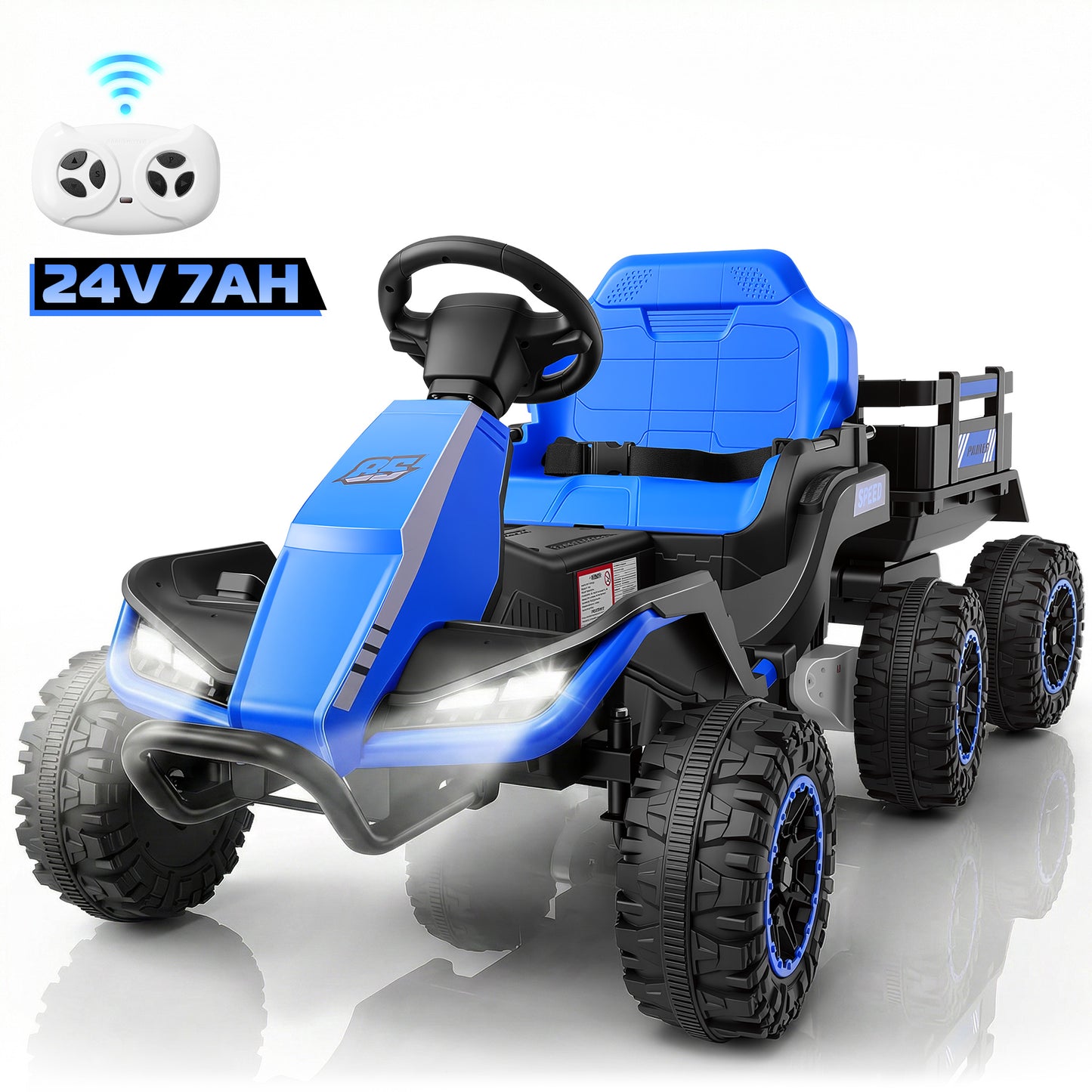 Farmdex 24V Ride on Toys with Remote & Battery Display, 7AH Big Battery Electric Go Kart, 6 Wheeler Ride on Tractor, 3-in-1 Ride on ATV w/ BLuetooth, Light Control, 5 MPH, Aged 3-8, Blue