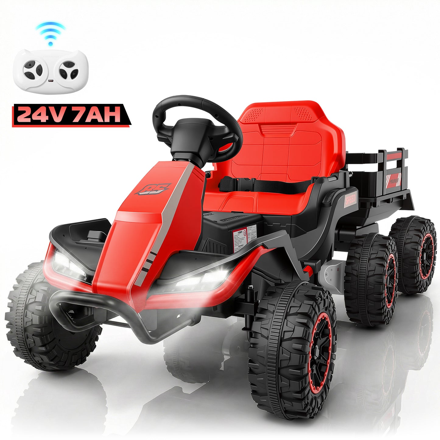 Farmdex 24V Ride on Toys with Remote & Battery Display, 7AH Big Battery Electric Go Kart, 6 Wheeler Ride on Tractor, 3-in-1 Ride on ATV w/ BLuetooth, Light Control, 5 MPH, Aged 3-8, Red