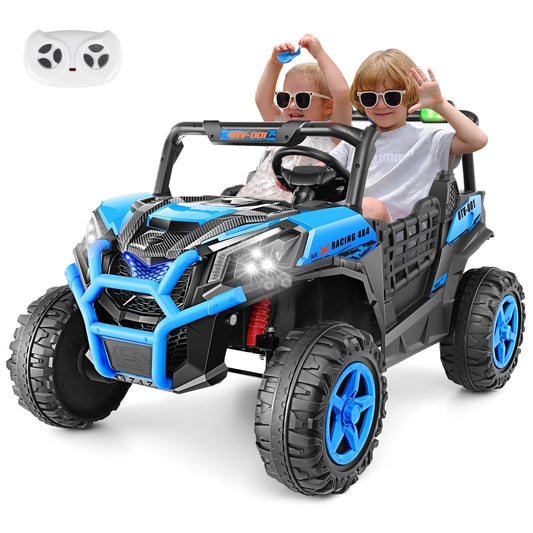 Farmdex 4WD 24V Ride on Toys 2 XL Seater Kids Ride on Cars w/ Remote Control, 4*200W Motor, Electric Off-Road UTV 7AH Battery Powered 4-Wheeler Vehicle w/ Bluetooth, Music, 3-Speed, LED Light, Blue