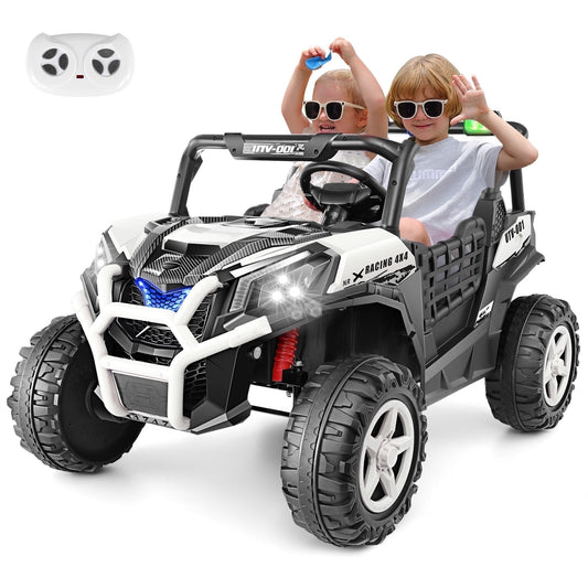 Farmdex 4WD 24V Ride on Toys 2 XL Seater Kids Ride on Cars w/ Remote Control, 4*200W Motor, Electric Off-Road UTV 7AH Battery Powered 4-Wheeler Vehicle w/ Bluetooth, Music, 3-Speed, LED Light, White