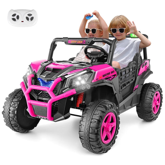 Farmdex 4WD 24V Ride on Toys 2 XL Seater Kids Ride on Cars w/ Remote Control, 4*200W Motor Electric Off-Road UTV 7AH Battery Powered 4-Wheeler Vehicle w/ Bluetooth, Music, 3-Speed, LED Light Rose Red