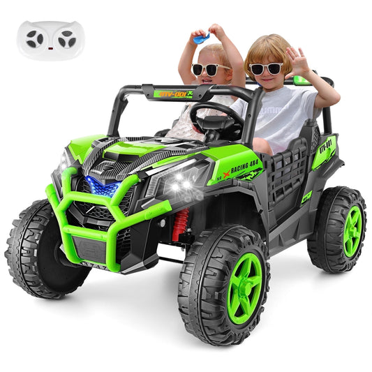 Farmdex 4WD 24V Ride on Toys 2 XL Seater Kids Ride on Cars w/ Remote Control, 4*200W Motor, Electric Off-Road UTV 7AH Battery Powered 4-Wheeler Vehicle w/ Bluetooth, Music, 3-Speed, LED Light, Green