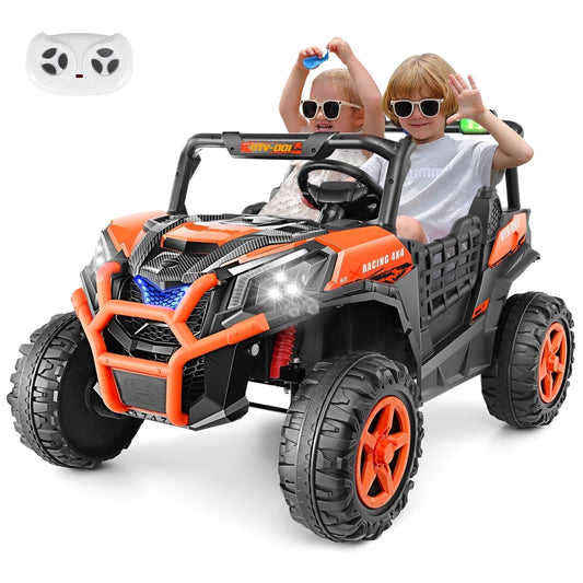 Farmdex 4WD 24V Ride on Toys 2 XL Seater Kids Ride on Cars w/ Remote Control, 4*200W Motor, Electric Off-Road UTV 7AH Battery Powered 4-Wheeler Vehicle w/ Bluetooth, Music, 3-Speed, LED Light, Orange