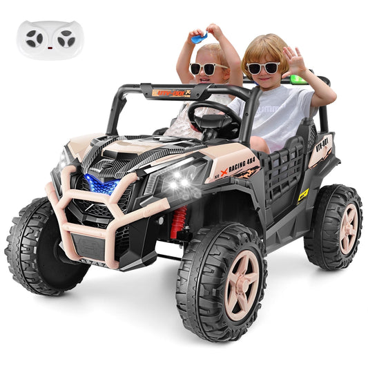 Farmdex 4WD 24V Ride on Toys 2 XL Seater Kids Ride on Cars w/ Remote Control, 4*200W Motor, Electric Off-Road UTV 7AH Battery Powered 4-Wheeler Vehicle w/ Bluetooth, Music, 3-Speed, LED Light, Yellow