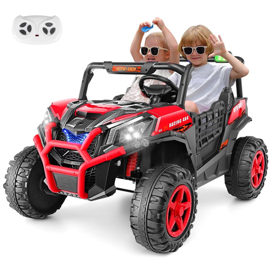 Farmdex 4WD 24V Ride on Toys 2 XL Seater Kids Ride on Cars w/ Remote Control, 4*200W Motor, Electric Off-Road UTV 7AH Battery Powered 4-Wheeler Vehicle w/ Bluetooth, Music, 3-Speed, LED Light, Red