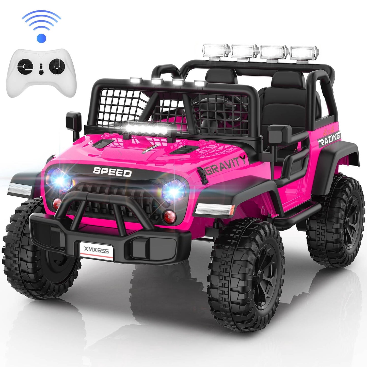 Farmdex 2 Seater 24V Ride on Toys for Big Kids, Powerful Electric Ride On Truck Car with Remote Control w/20 Inch Wide Seat, Colorful LED Lights, Rich Multimedia Music, Pink