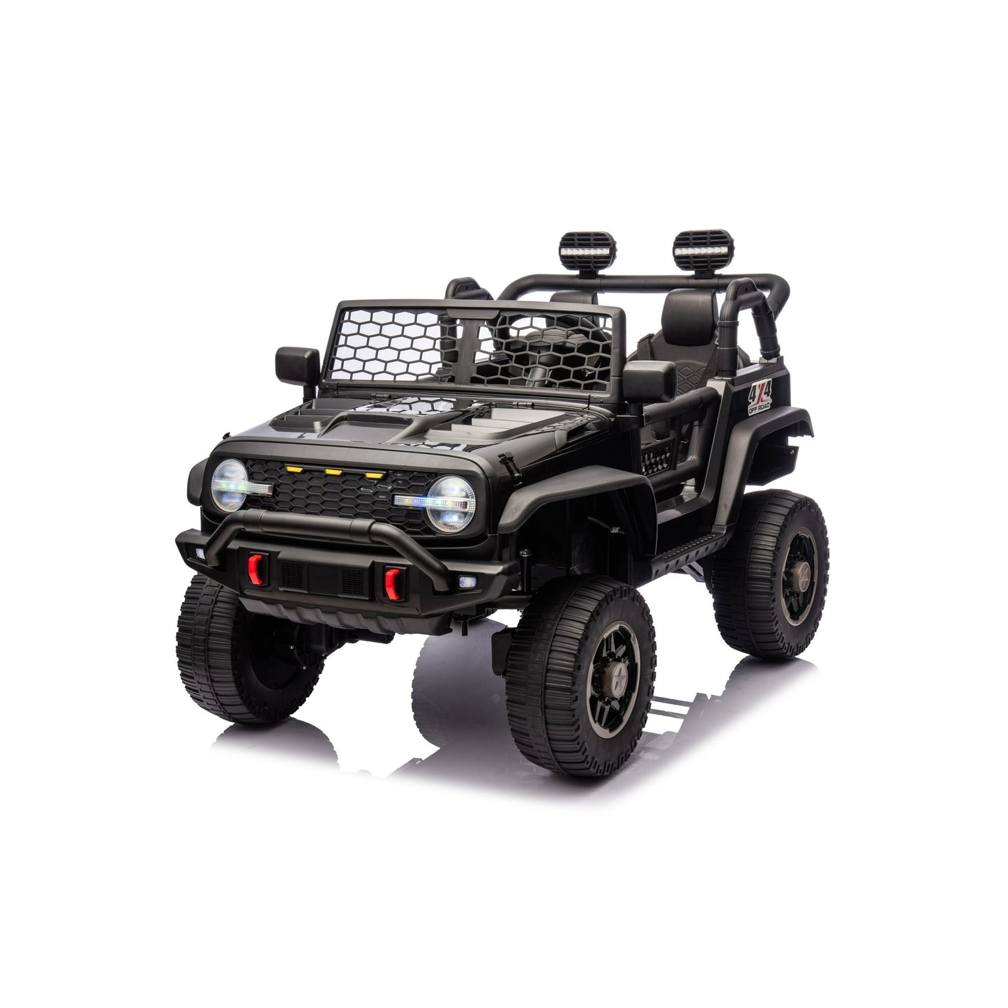 Farmdex 24V Kids Ride on Car Truck, 2 Seater Electric Car for Kids, 2WD/4WD Switchable Ride on Toys with Remote Control, 4×100W Motor, LED Headlight &amp; Bluetooth Music, Black