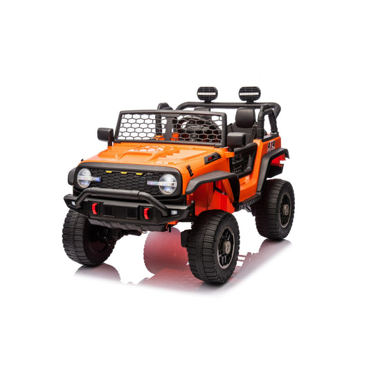 Farmdex 24V Kids Ride on Car Truck, 2 Seater Electric Car for Kids, 2WD/4WD Switchable Ride on Toys with Remote Control, 4×100W Motor, LED Headlight & Bluetooth Music, Orange