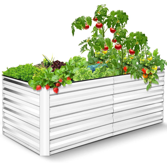 Farmdex 8x4x2ft Galvanized Raised Garden Bed - Thickened Metal Planter Box for Vegetables, Fruits, and Flowers, Outdoor Durable and Rust-Resistant, Sliver