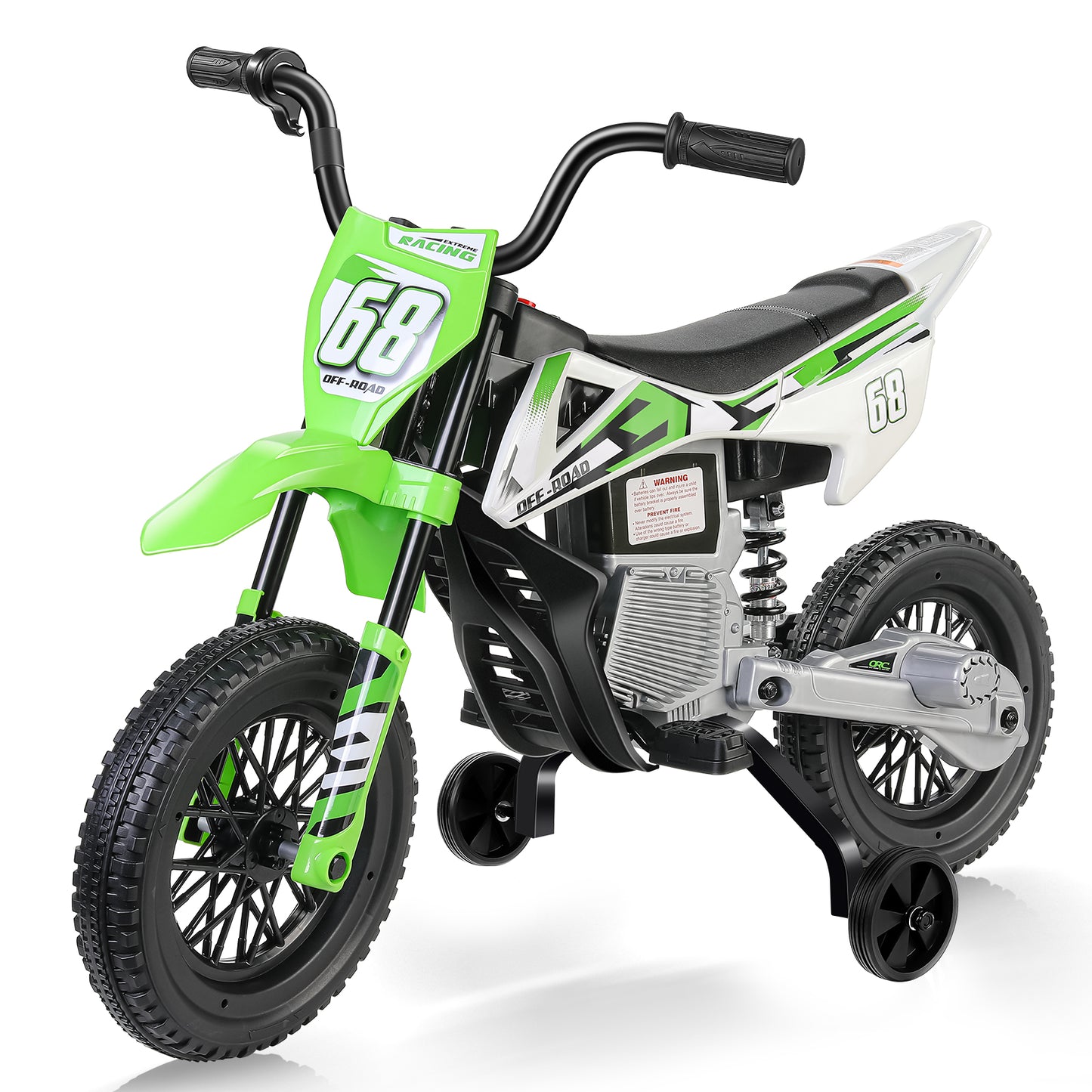 Farmdex 12V Electric Motorcycle for Kids, Electric Dirt Bike with 2 Training Wheels, Ride on Toy with Twist Grip Throttle, Built-in Music, 30W*2 Motors, Green