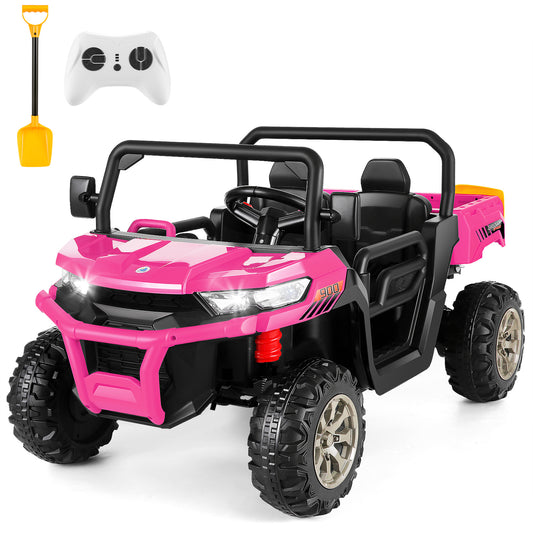 Farmdex 24 Volt Ride on Toys, Electric Battery Powered Ride on UTV, 2 Seater Ride on Dump Truck with Trailer & Shovel, Battery Display, 2x200W Motors, Remote Control, Bluetooth, USB, AUX, Pink