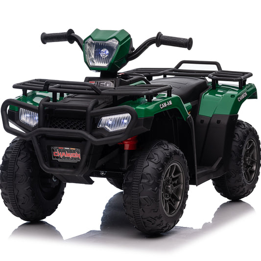 Funcid 12 Volt Ride on Toys for Toddlers with Remote Control, Kids Ride on Electric ATV, 4-Wheeler Quad Ride on Cars w/ Bluetooth Music, LED Lights, 3 Speed, Green