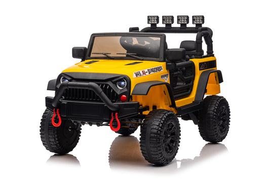 Framdex 24V Ride on Toys for Big Kids, 2-Seater Powered Ride-on Truck, Electric Car for Kids 3-8 Gifts with Bluetooth/LED Light/Spring Suspension, 4 Wheelers, Yellow