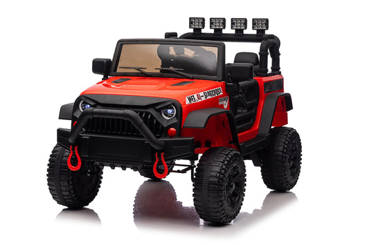 Framdex 24V Ride on Toys for Big Kids, 2-Seater Powered Ride-on Truck, Electric Car for Kids 3-8 Gifts with Bluetooth/LED Light/Spring Suspension, 4 Wheelers, Red