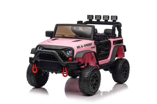 Framdex 24V Ride on Toys for Big Kids, 2-Seater Powered Ride-on Truck, Electric Car for Kids 3-8 Gifts with Bluetooth/LED Light/Spring Suspension, 4 Wheelers, Pink
