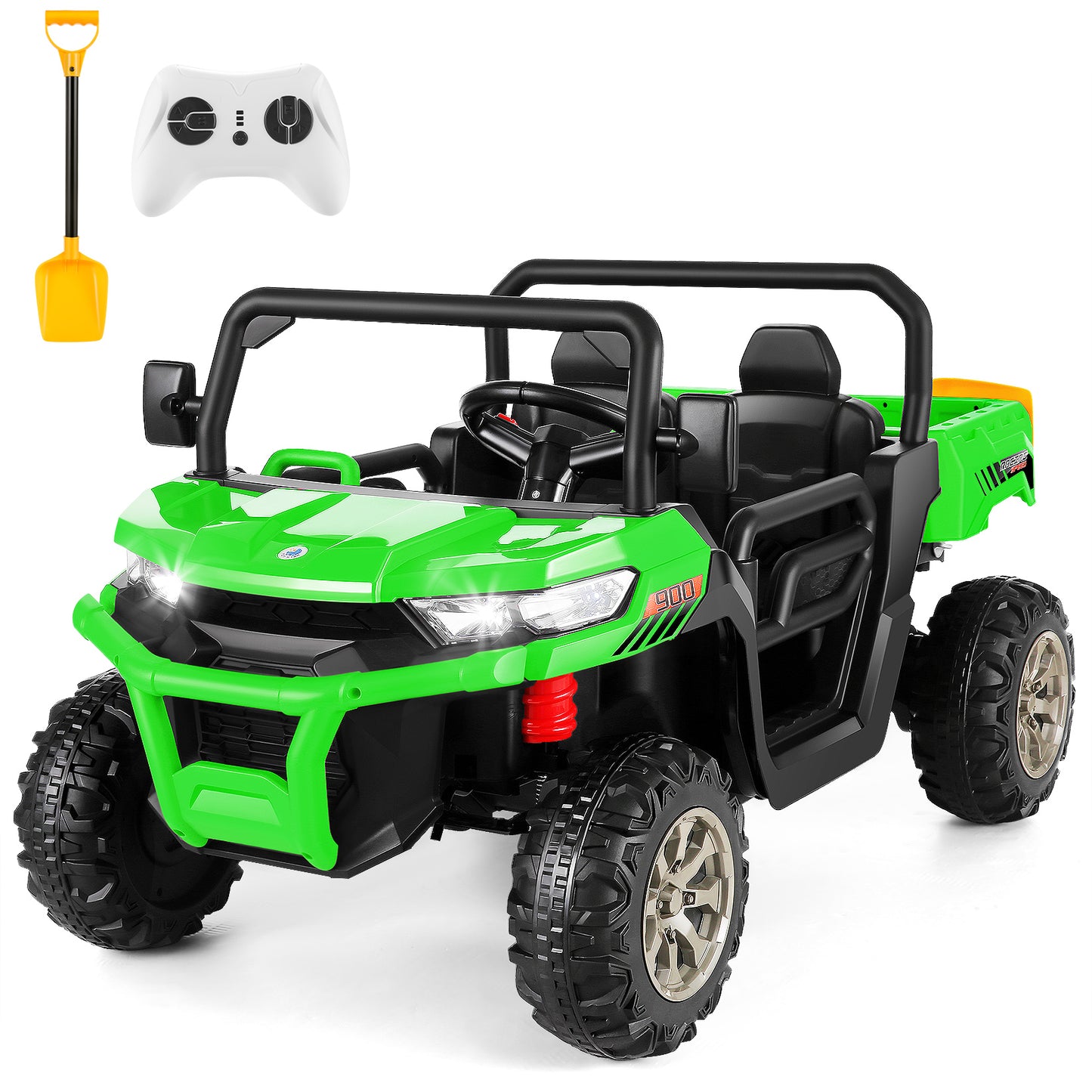 Farmdex 24 Volt Ride on Toys, Electric Battery Powered Ride on UTV, 2 Seater Ride on Dump Truck with Trailer & Shovel, Battery Display, 2x200W Motors, Remote Control, Bluetooth, USB, AUX, Yellow