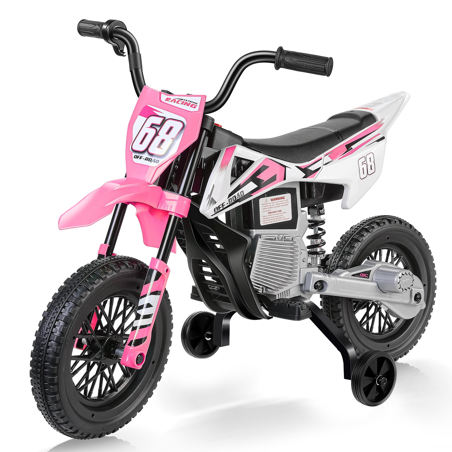 Farmdex 12V Electric Dirt Bike, Kids Ride on Motorcycle with 2 Training Wheels, Electric Motorcycle for Kids with Twist Grip Throttle, Built-in Music, 30W*2 Motors, Pink