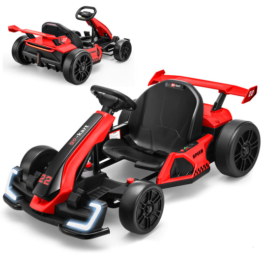 Farmdex 24V 7AH Go Kart for Kids, 300W Powered Ride on Toys for 6+, Racing Go Kart with Drift/Sport Mode for Outdoor, High-Low Speed 4-8MPH, Length Adjustale Ride on Car, EVA Wheels, Bluetooth, Red