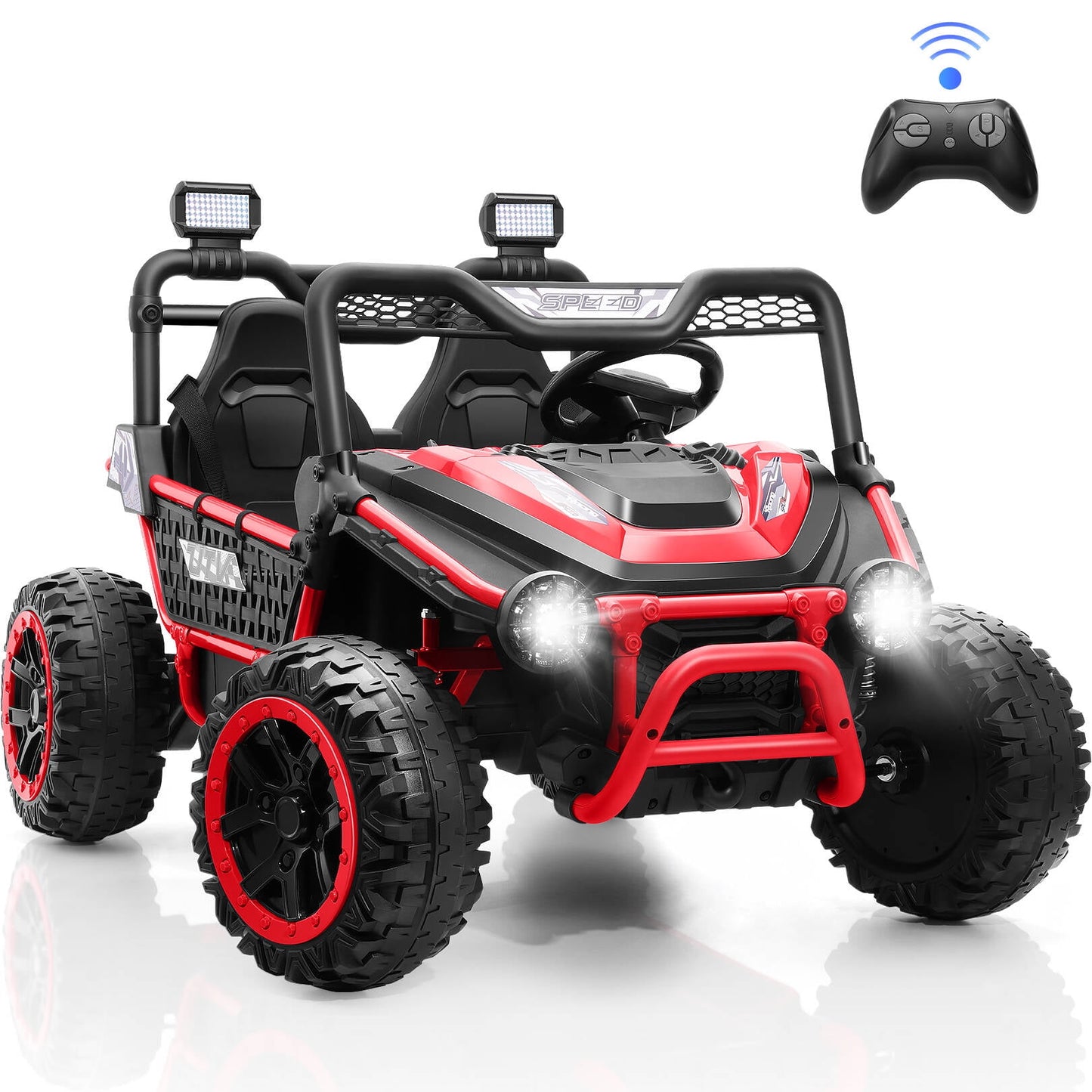 Farmdex 24V Ride on Car Truck, 2 Seater Electric UTV w/Remote Control, 21.5" Spacious Seat Ride on Toy for Kids Aged 3-10, Music, Storage, LED Light, Red